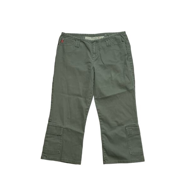 y2k 2000s Vintage M.U.D.D. Khaki Green Cropped Cargo Capri Pants Size Large - Picture 1 of 5